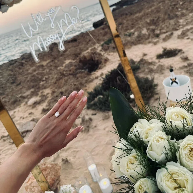 Engagement ring after a marriage proposal by the sea