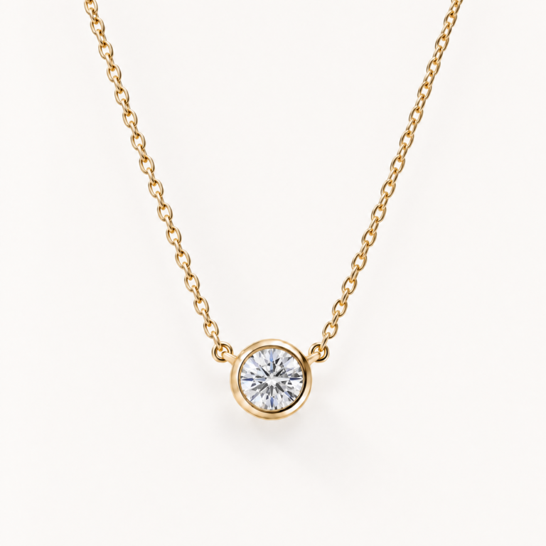 Solitär-Halskette in Gelbgold mit rundem Labordiamanten in Zargenfassung