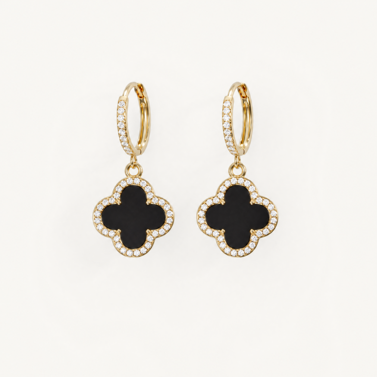 Klee Creolen in Gold Vermeil mit schwarzem Onyx und Moissanitbesatz
