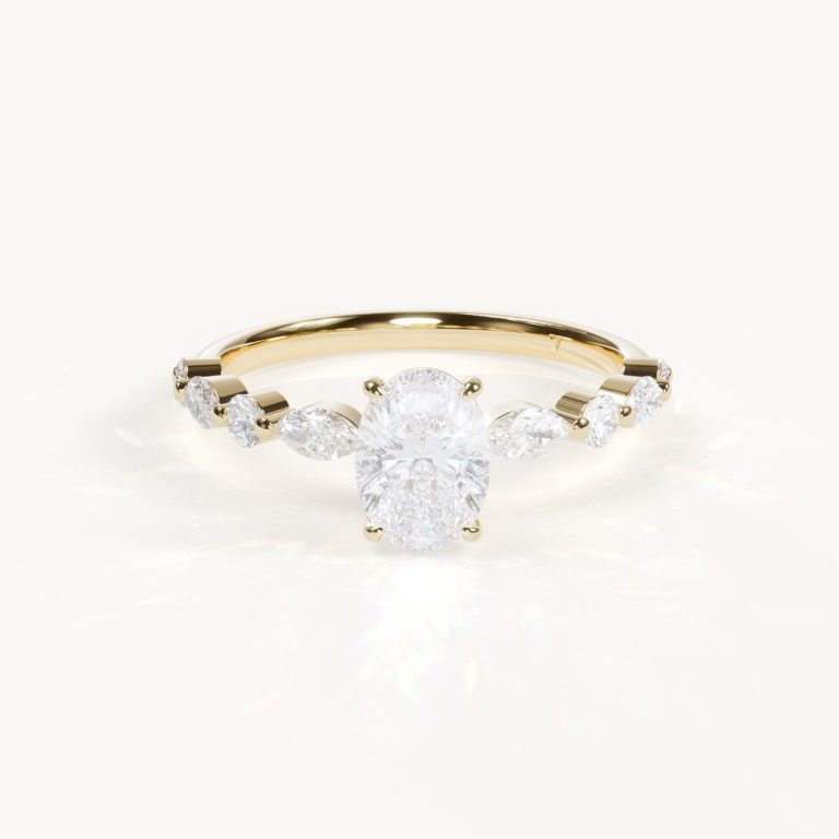 Lumière Petite - Ovaler Ring mit Akzentsteinen - Gelbgold, 0,7 ct.