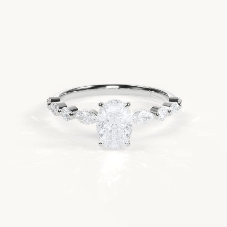 Lumière Petite - Ovaler Ring mit Akzentsteinen - Weißgold / Platin, 0,7 ct.