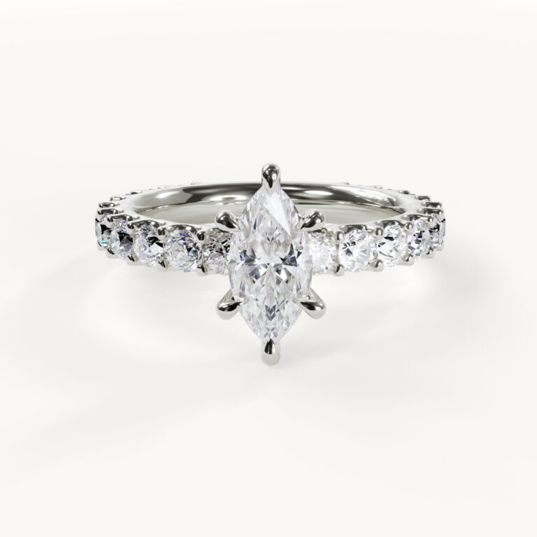 Rêverie Eternity Marquise Band Engagement Ring in White Gold with a 1-Carat Moissanite in the Selena Gomez Style