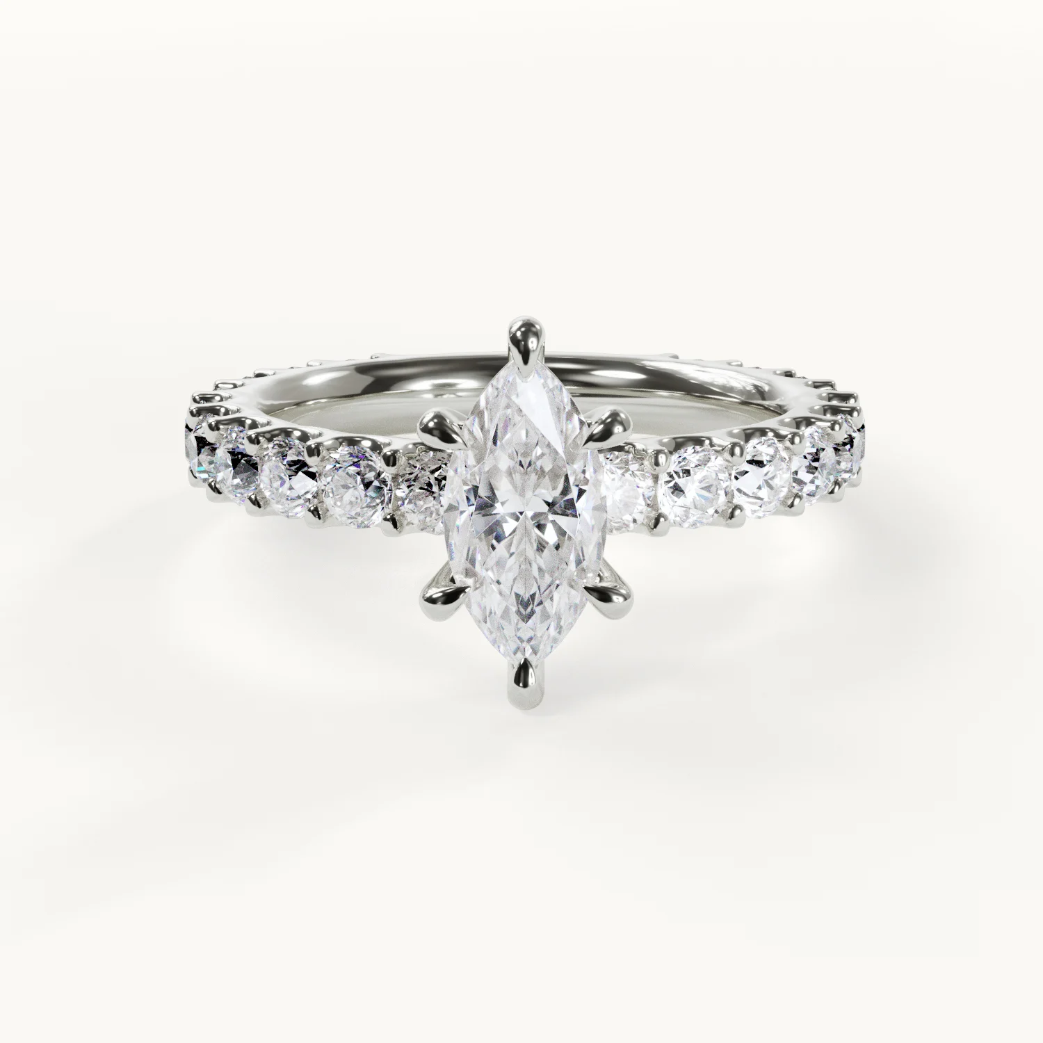 Rêverie Eternity Band Marquise Verlobungsring in Weißgold mit 1 Karat Moissanit im Selena Gomez Style
