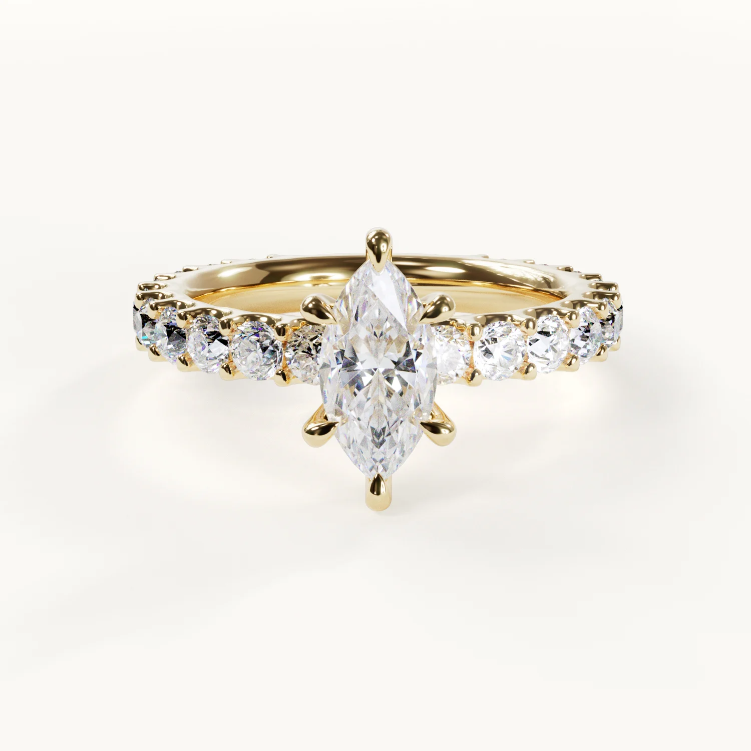 Rêverie Eternity Band Marquise Verlobungsring in Gelbgold mit 1 Karat Moissanit im Selena Gomez Style