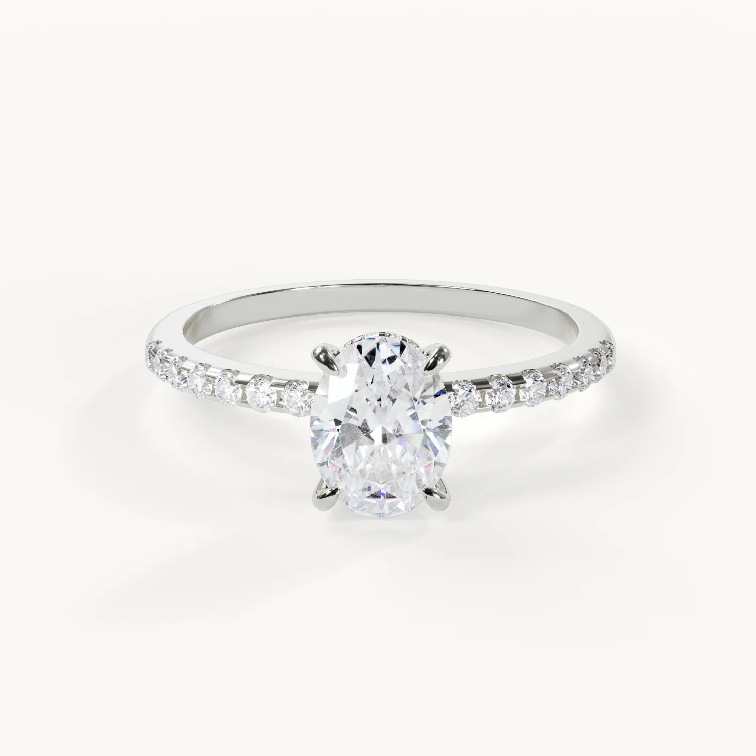 1 carat oval mit Pave ring in weißgold