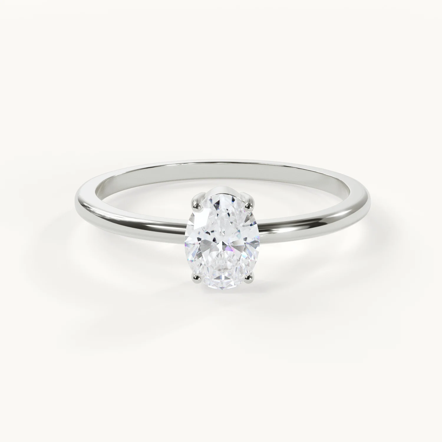 Aveline - Oval Solitaire Ring - White Gold / Platinum, 0.7 ct.