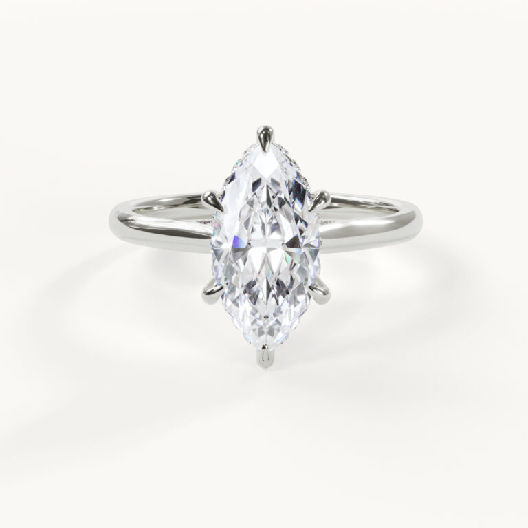 Marquise Engagement Ring with Hidden Halo in White Gold – Close-up