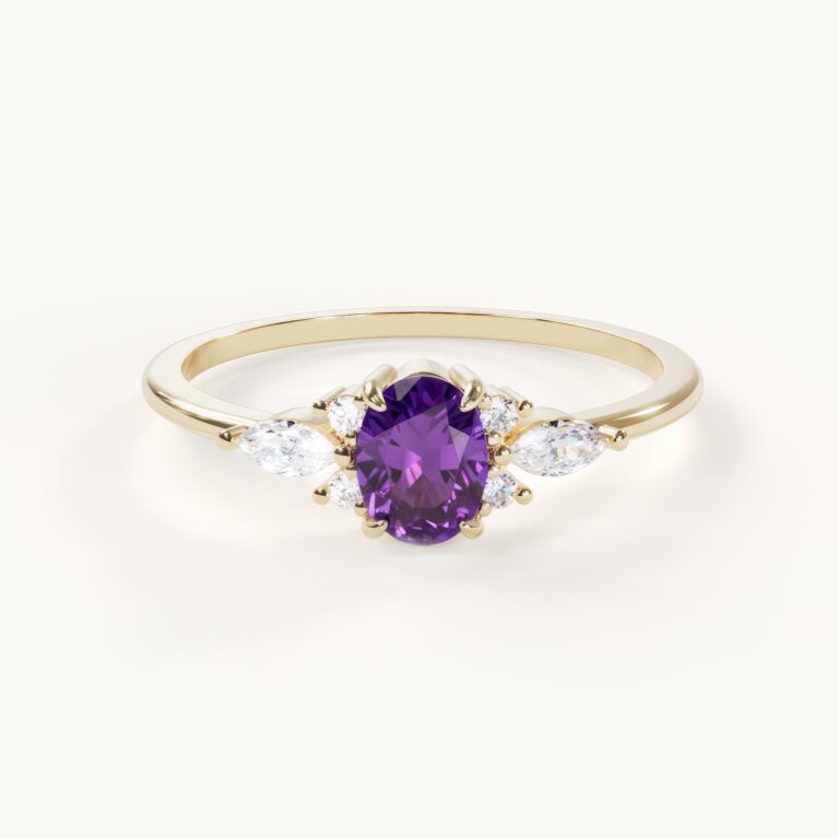 Ring met paarse amethist en diamanten
