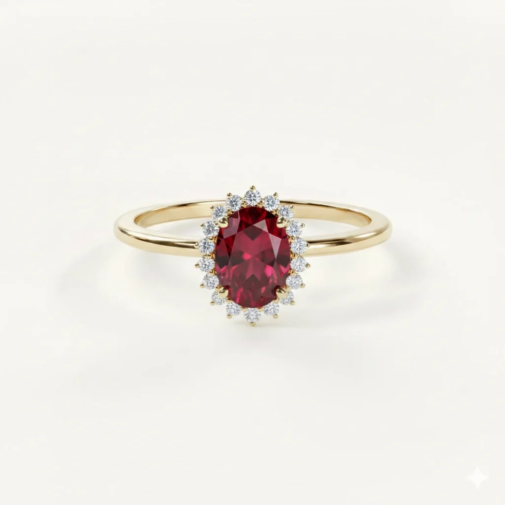 Muse Aurora – Birthstone Halo Ring - July · Ruby Red