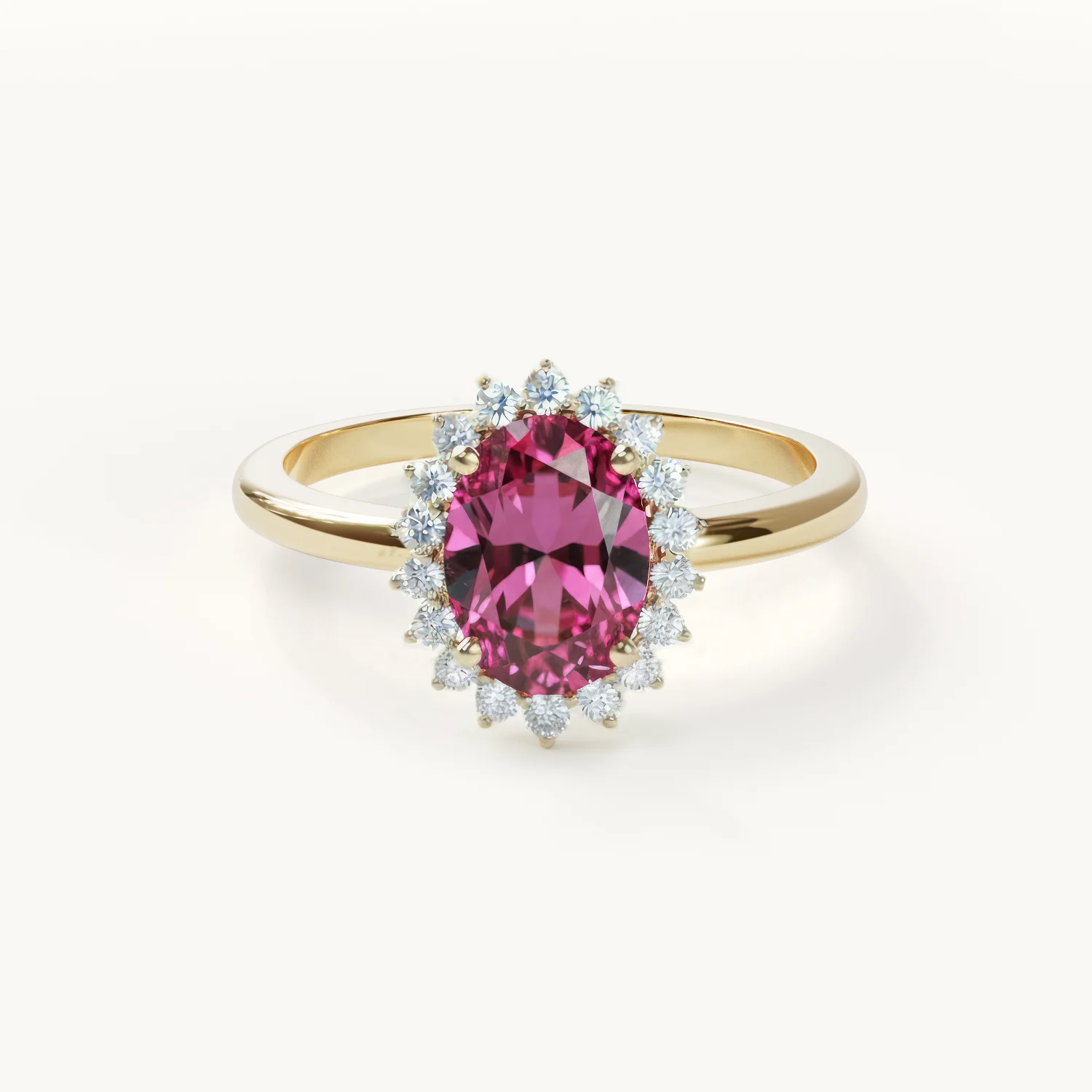 Ring with a pink gemstone and diamonds