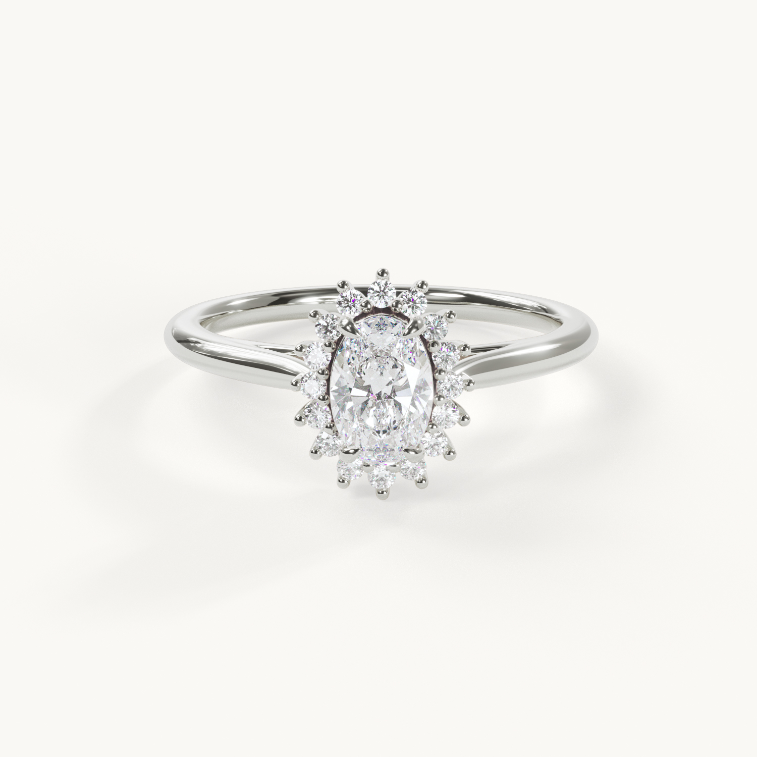 Aurora - Oval Ring with Sunbeam Halo - White Gold / Platinum, 0.5 ct.