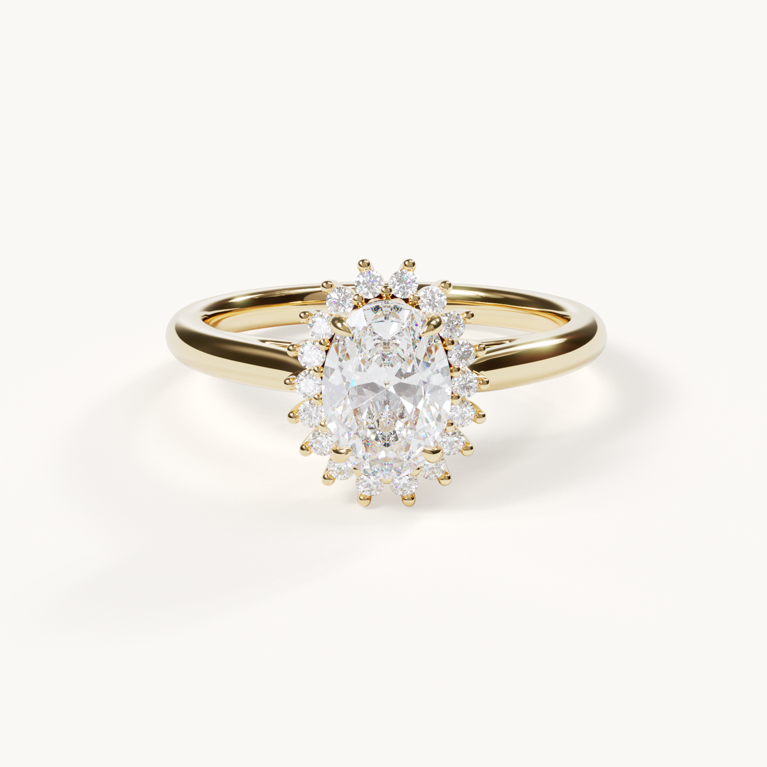 Aurora - Oval Ring with Sunbeam Halo - Yellow Gold, 1 ct.