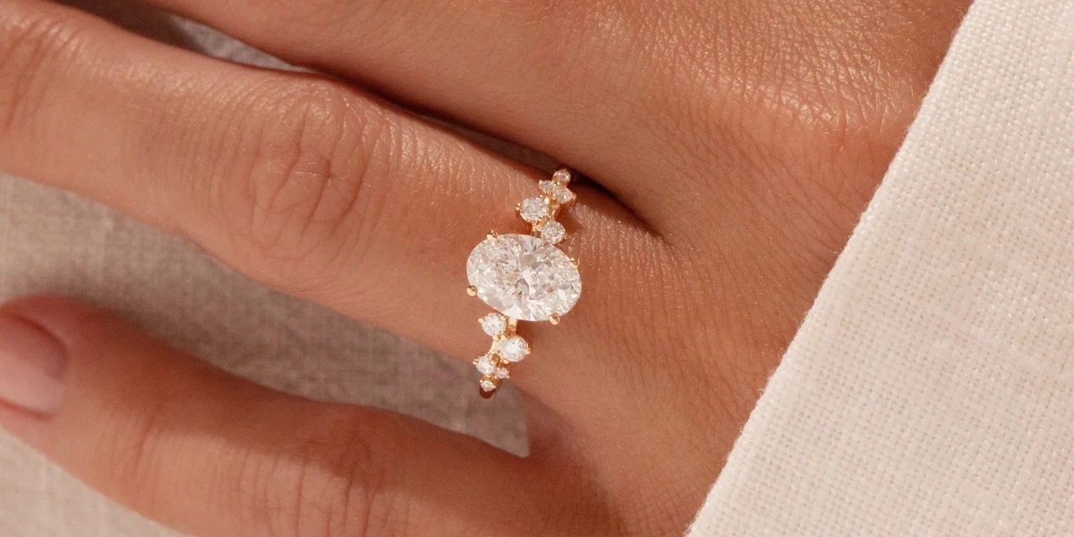 Close-up of an oval moissanite – brilliance and light reflections