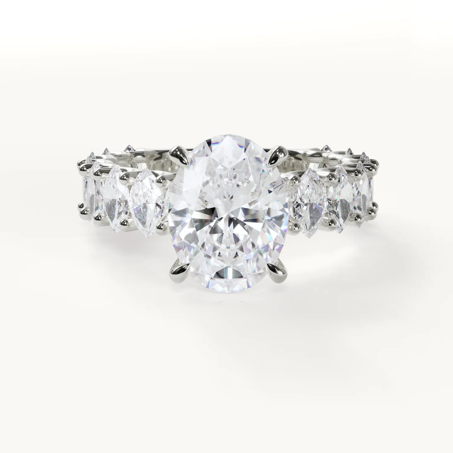 Velur Lumière Elegance Eternity Band Oval Ring 3 ct. Moissanit in Weißgold – Handgefertigter Verlobungsring mit ovalen Akzentsteinen