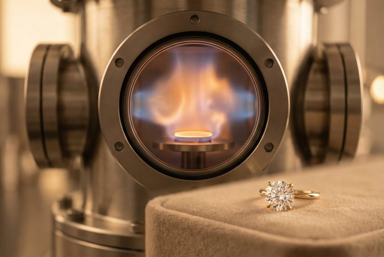 Schematische Darstellung eines funkelnden CVD-Diamanten im Labor