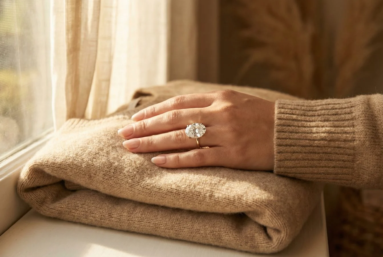 Ovaler Lab-Diamant Verlobungsring an eleganter Frauenhand