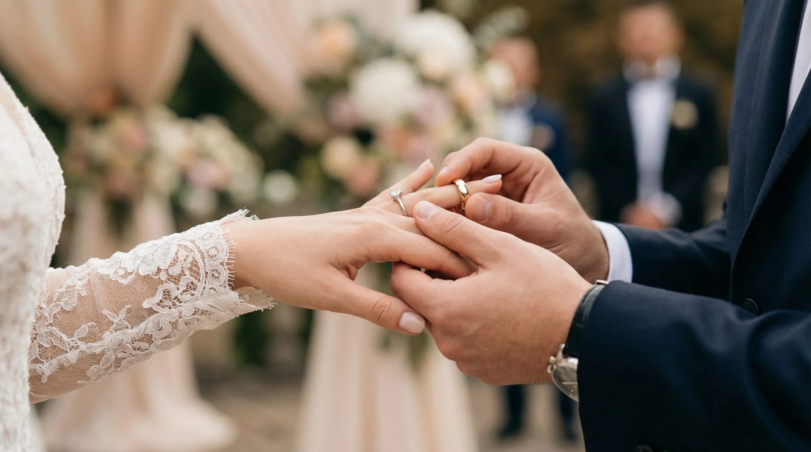 Moderne Ehering-Zeremonie – Ringtausch während der Hochzeit