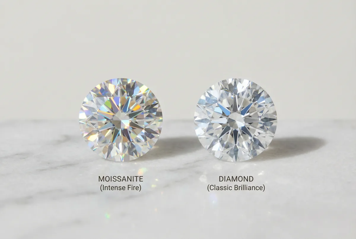 Moissanite vs. Diamond Comparison – Fire and Brilliance Side by Side