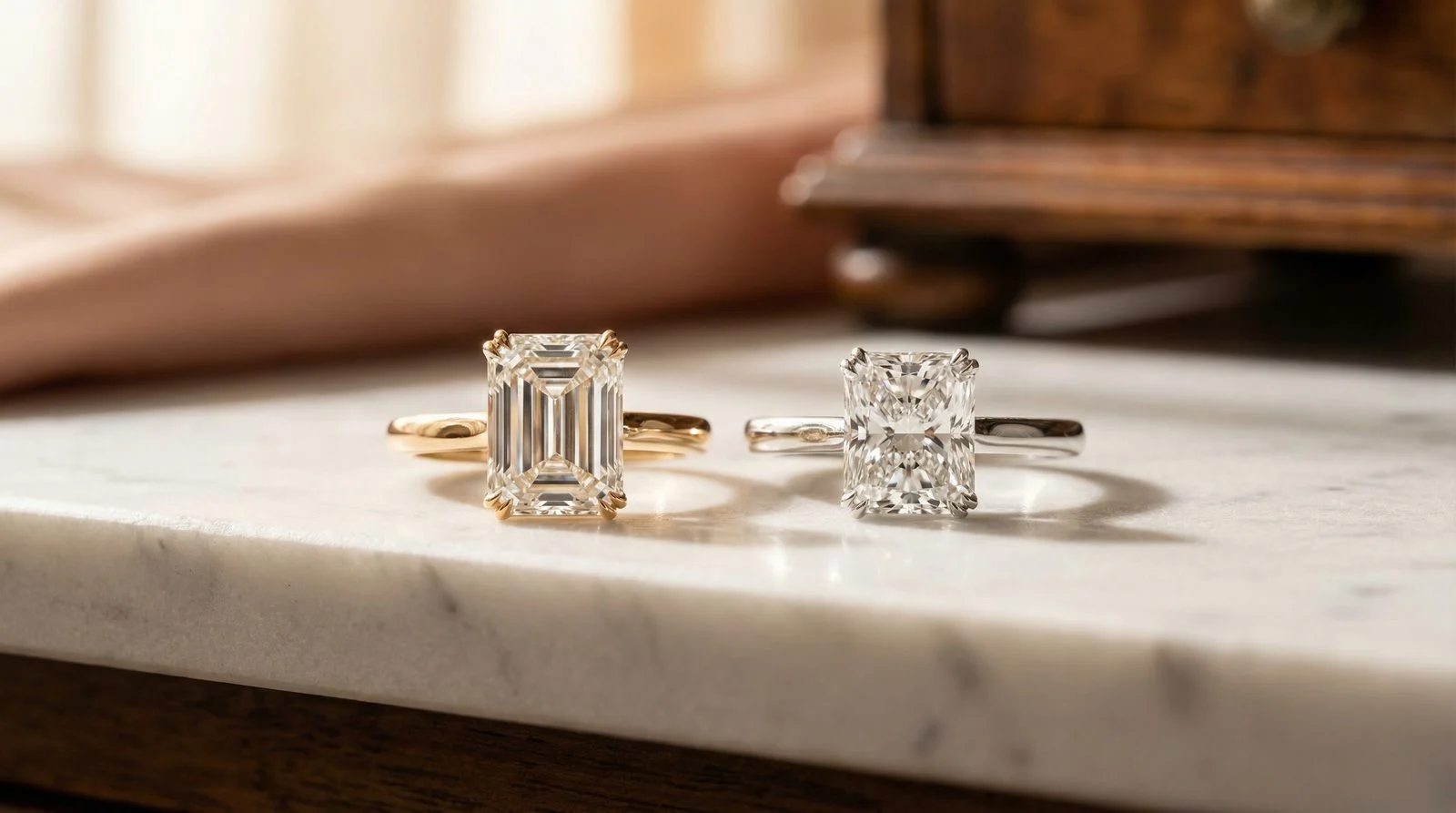 Emerald-Cut-Ring und Radiant-Cut-Ring im direkten Vergleich