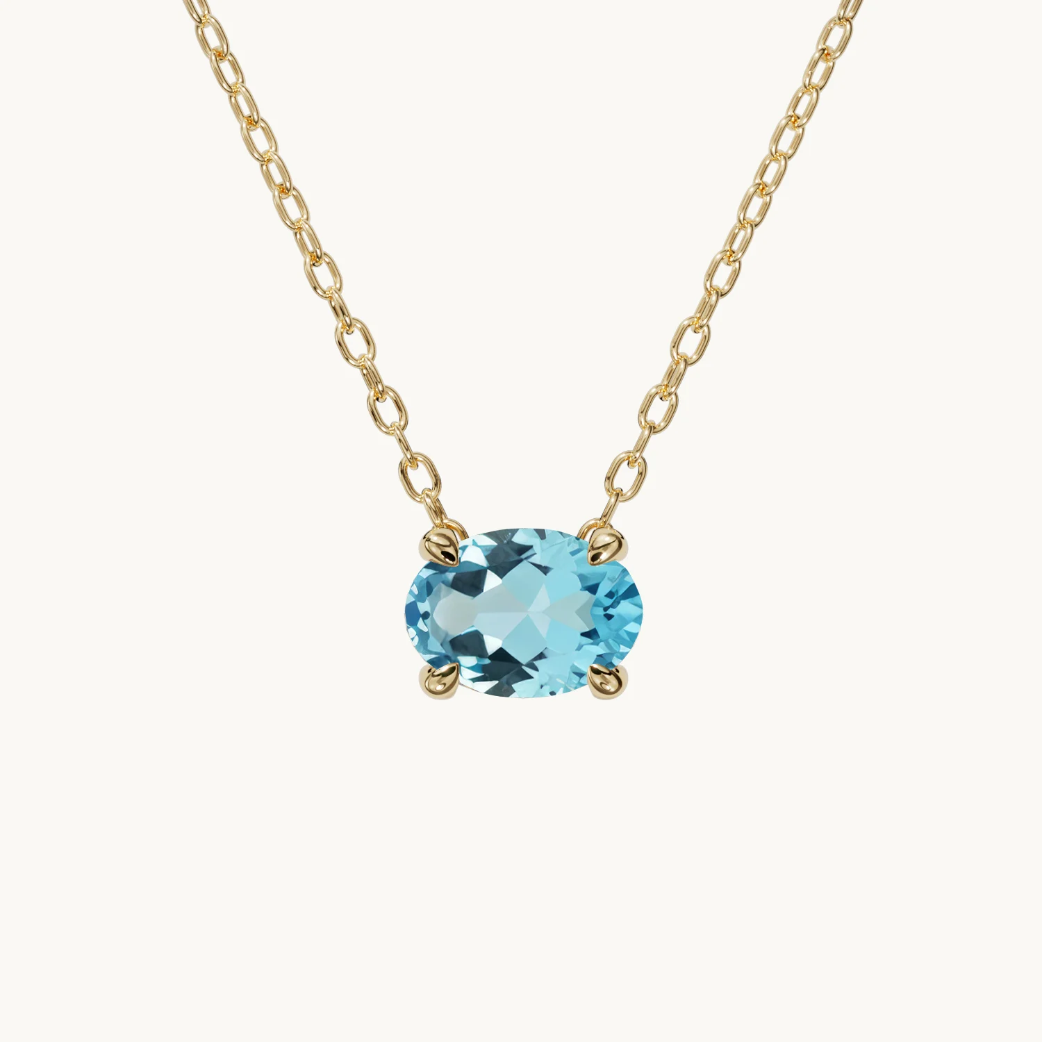Amélie Birthstone Necklace (Horizontal) with Aquamarine in Gold Vermeil