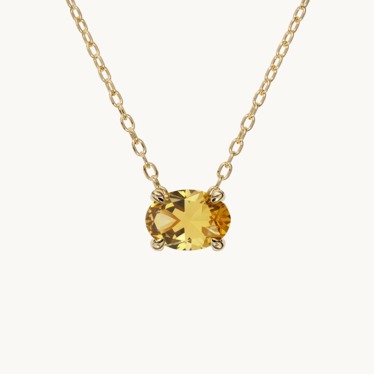 Amélie-geboortesteen ketting, horizontaal, met citrien in verguld zilver