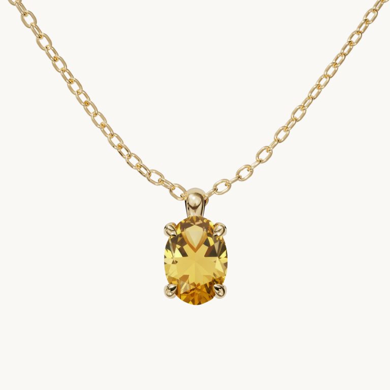 Amélie-ketting met geboortesteen, verticaal, met citrien in verguld zilver