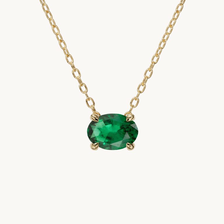 Amélie-geboorstesteen-ketting, horizontaal, met smaragd in verguld zilver