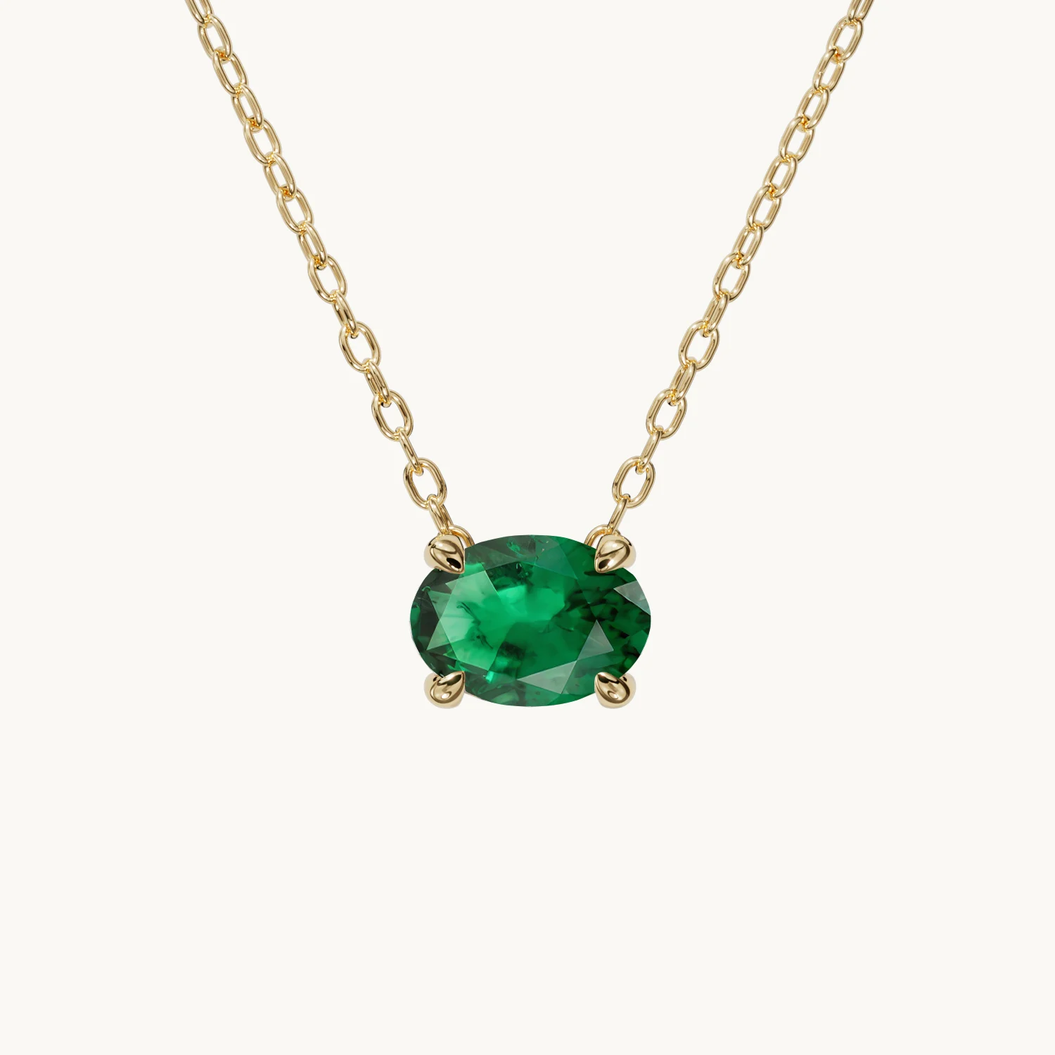Amélie Birthstone Necklace, Horizontal, with Emerald in Gold Vermeil