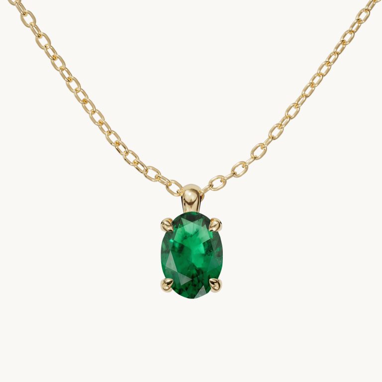 Amélie-geboortesteen ketting, verticaal, met smaragd in verguld zilver