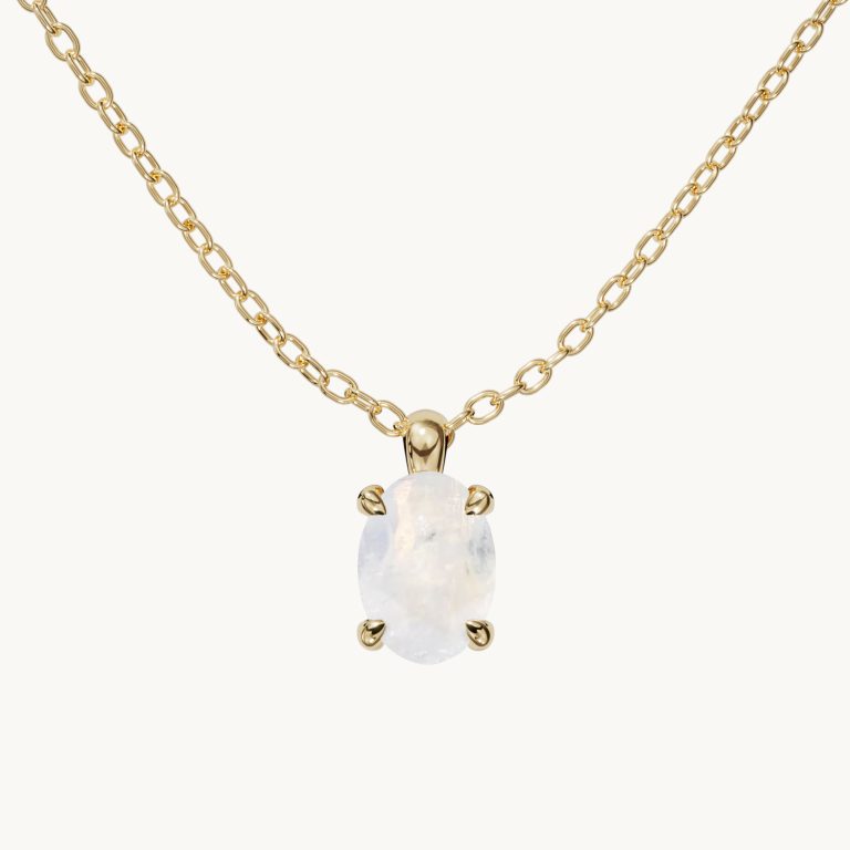 Amélie Geburtsstein Halskette Vertikal mit Mondstein in Gold Vermeil