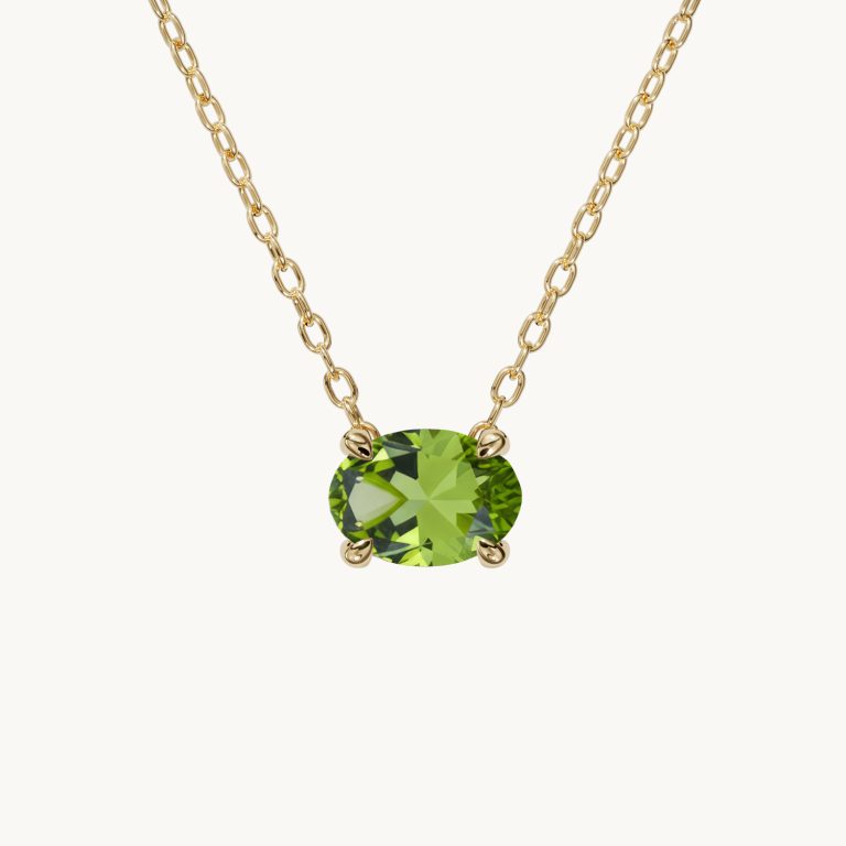 Amélie-geboortesteen-ketting, horizontaal, met peridoot in verguld zilver