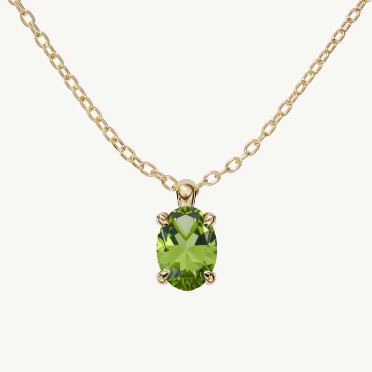 Amélie-geboortesteen-ketting, verticaal, met peridoot in verguld zilver