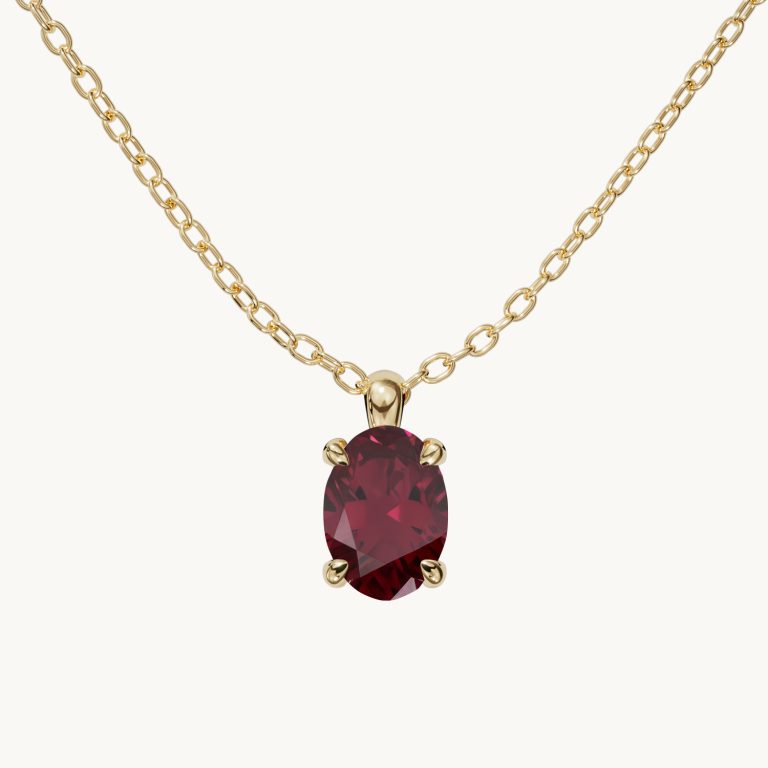 Amélie-ketting met geboortesteen, verticaal, met robijn in verguld zilver
