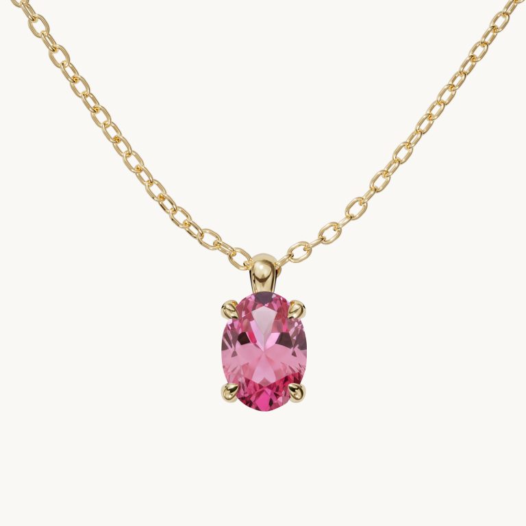 Amélie-geboortesteen-ketting, verticaal, met oceaanturmalijn in verguld zilver