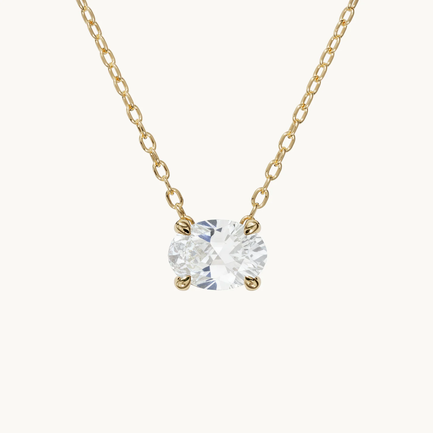 Amélie Birthstone Necklace, Horizontal, with White Sapphire in Gold Vermeil