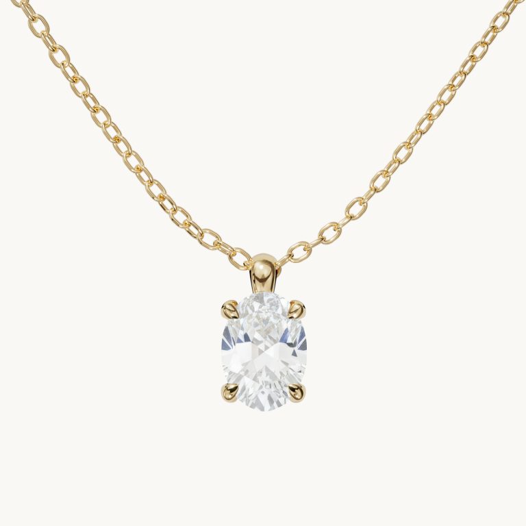 Amélie-ketting met geboortesteen, verticaal, met witte saffier in verguld zilver