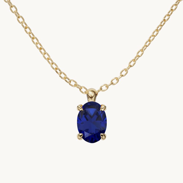 Amélie-ketting met geboortesteen, verticaal, met blauwe saffier in verguld zilver