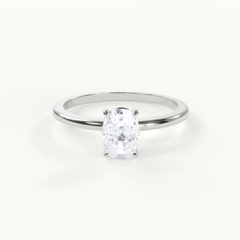 Liorée Elongated Cushion Engagement Ring in White Gold with a Slender Band