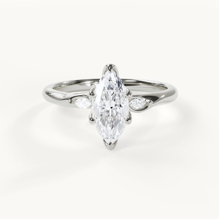 Marielle - Marquise Ring with Accent Stones and Tulip Setting - White Gold / Platinum, 1 ct.