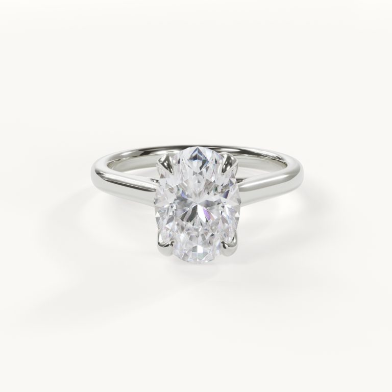 Rêverie Florale - Oval Solitaire Ring with Tulip Setting - White Gold / Platinum, 2 ct.