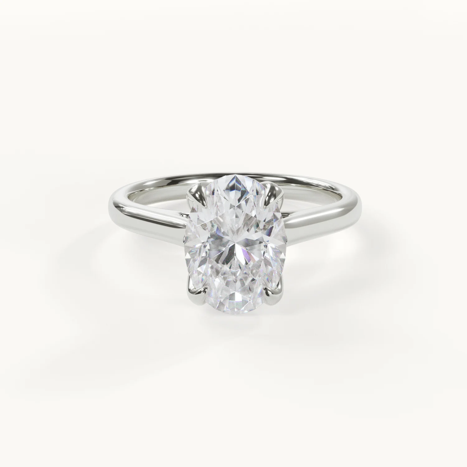 Rêverie Florale - Ovaler Solitär Ring mit Tulpenfassung - Weißgold / Platin, 2 ct.