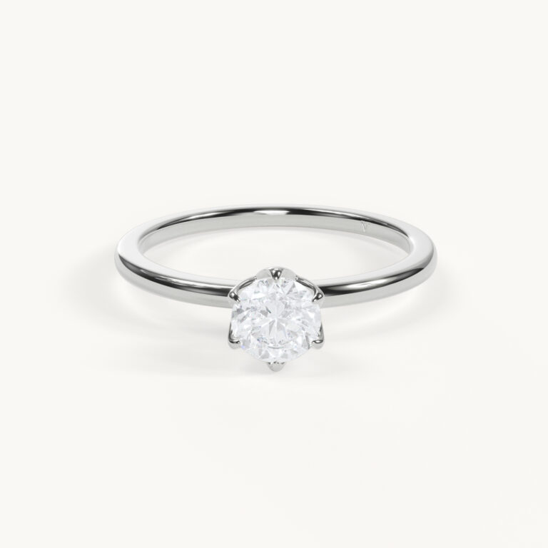 Fleur d’Amour – Round-Cut Solitaire Ring with Tulip Setting - White Gold / Platinum, 0.5 ct.
