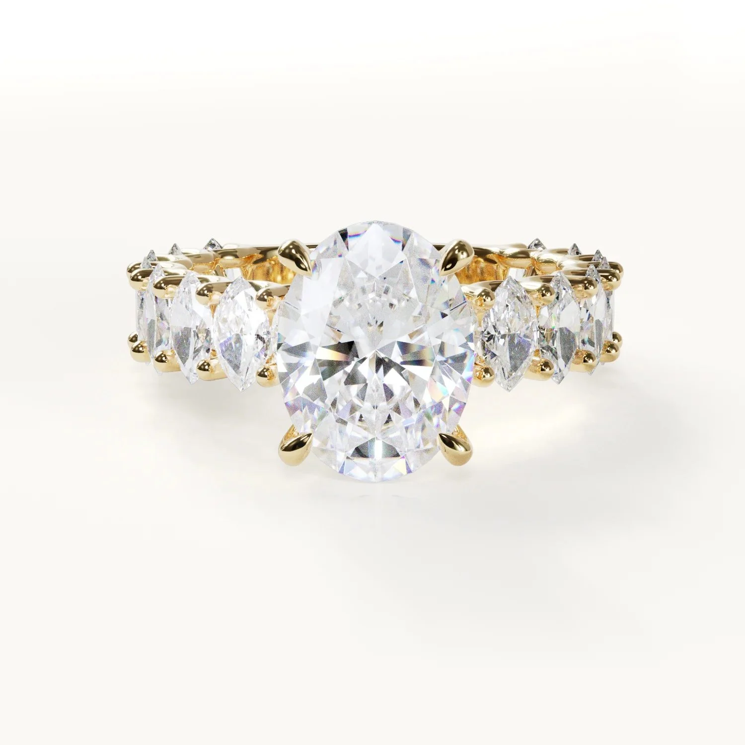 Velur Lumière Elegance Eternity Band Oval Ring with 3 ct. Moissanite in Yellow Gold – Handcrafted Engagement Ring with Oval Accent Stones