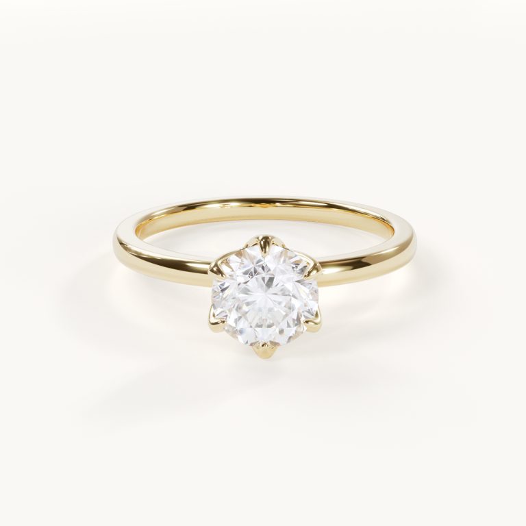 Fleur d’Amour – Solitaire ring met rondgeslepen diamant en tulpenzetting – Verlovingsring met rondgeslepen diamant van massief goud | Velur