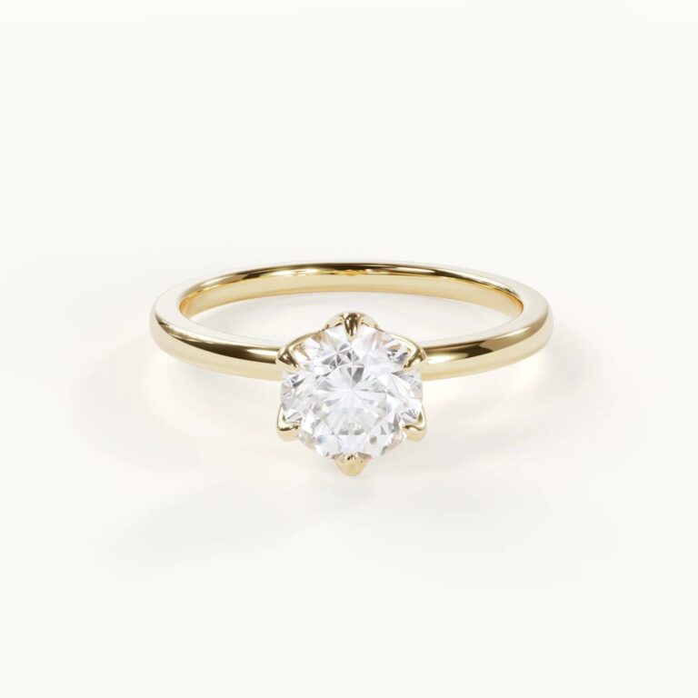 Fleur d’Amour verlovingsring met ronde slijpvorm en tulpzetting in geelgoud, 1 ct