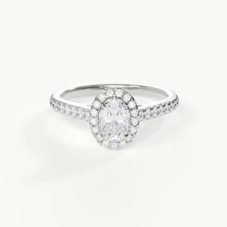 Rosée Oval Halo Engagement Ring, 0.7 ct, Pavé, White Gold