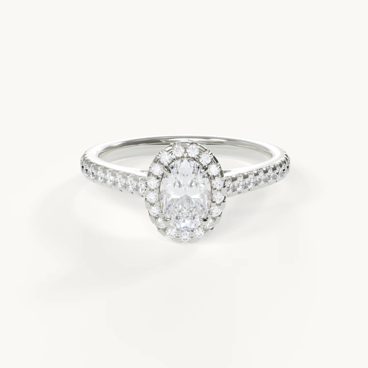 Rosée Oval Halo Engagement Ring, 0.7 ct, Pavé, White Gold