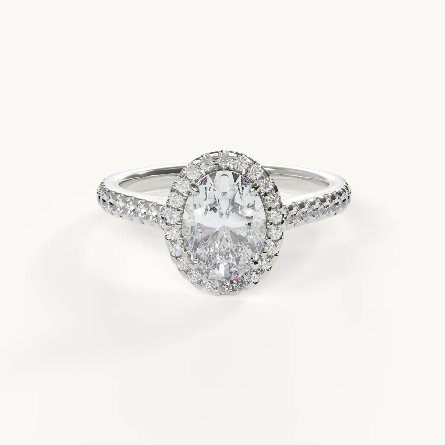 Rosée ovaler Halo Verlobungsring 1,5 ct Pavé Weißgold