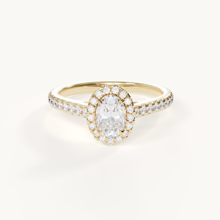 Rosée ovale Halo-verlovingsring 0,7 ct pavé geelgoud