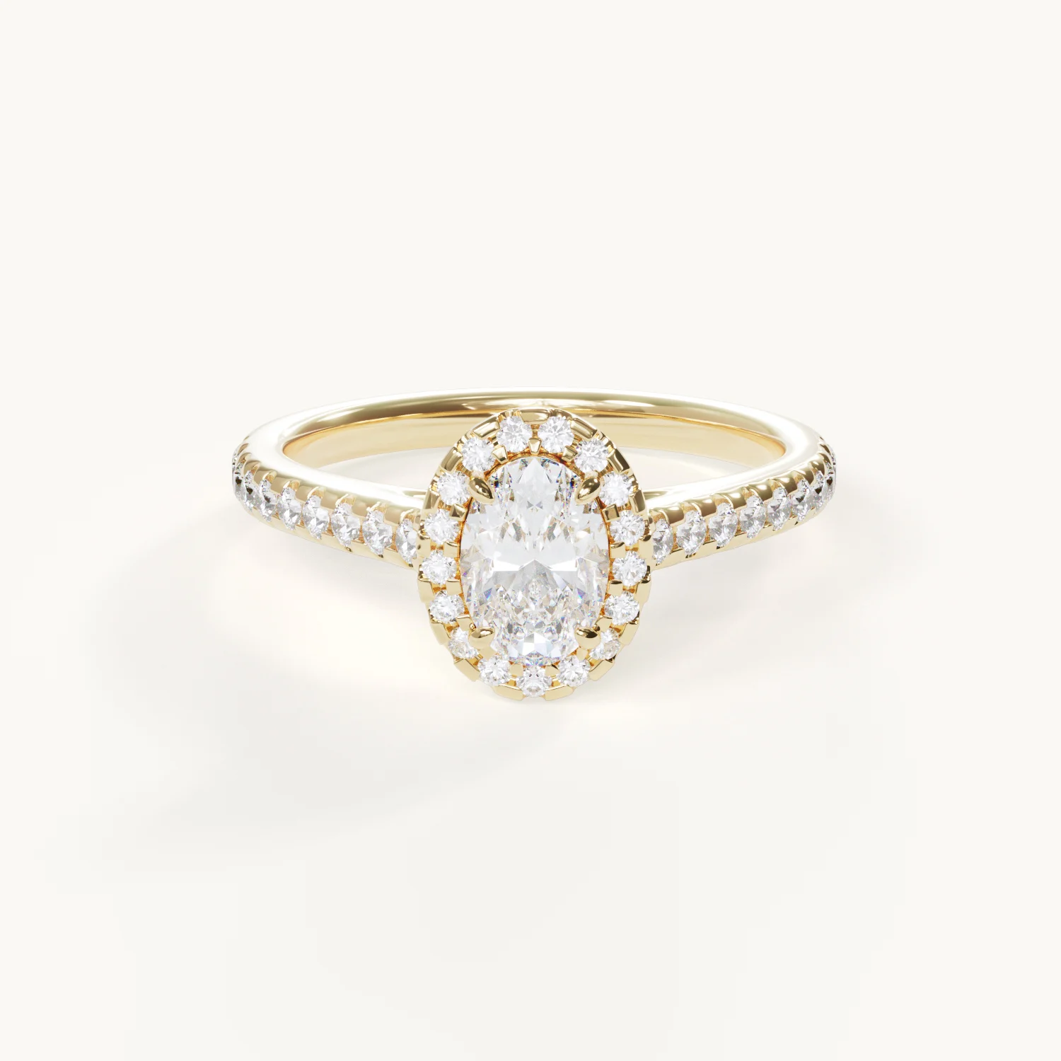 Rosée Oval Halo Engagement Ring, 0.7 ct, Pavé, Yellow Gold